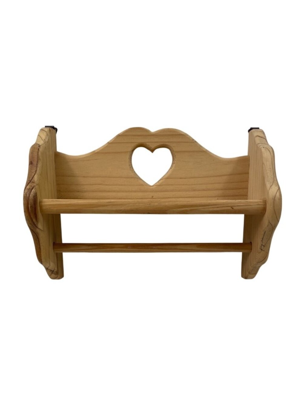 Wooden Wall-Mounted Heart Cutout Towel Holder With Shelf Rustic Design